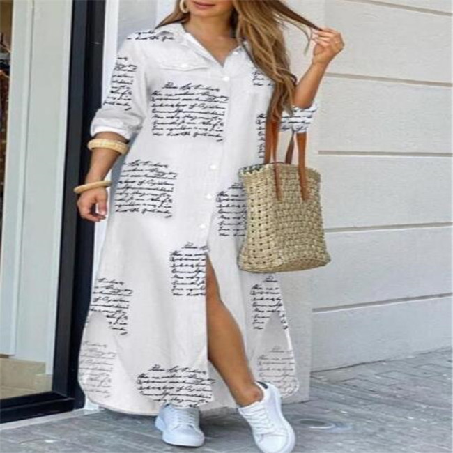 2022 Women Casual Dresses Fashionable Shirt-style Button Dress Ladies Long Street Large Size Loose Home Commuter Print