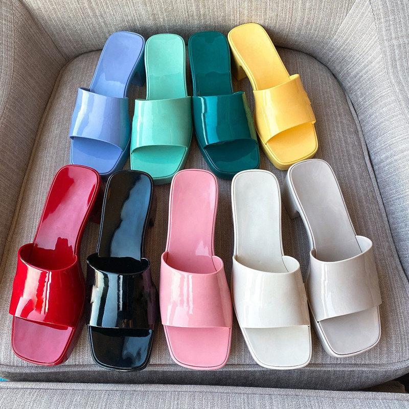 

2022 Women Sandals Slippers Brand Shoes High Heels Rubber Slide Sandal Platform Chunky 2.4 heel height Shoes Summer Embossed Flip Flops with box