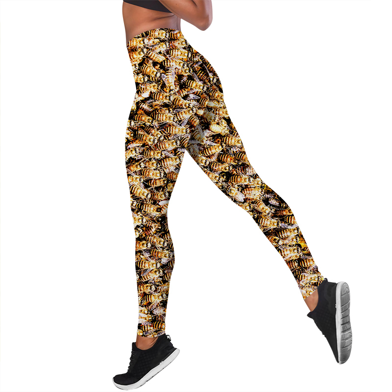 Women Leggings Beautiful Bee Printed High Waist Elasticity Legging 3D Animal Fitness Pant for Female Jogging Pants W220617
