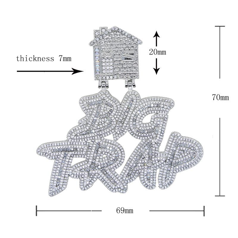 Iced out Letter Big Trap with house pendant pave full cubic zircon fit cuban chain hip hop necklace jewelry wholesale