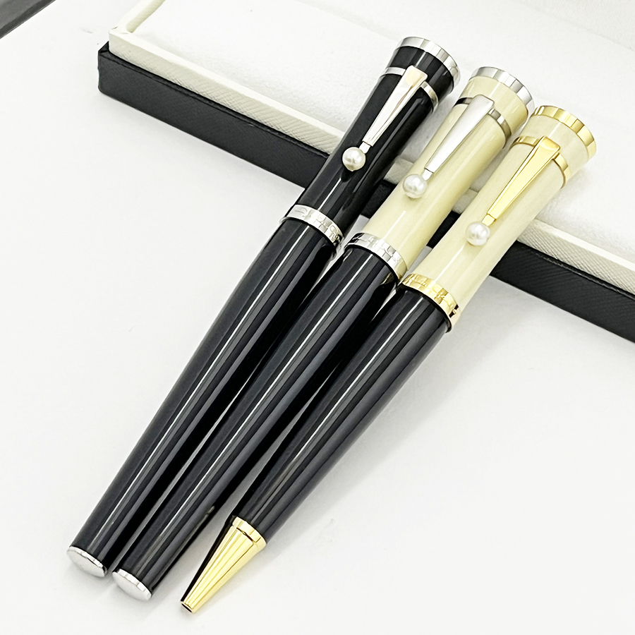 

LGP Greta Garbo Ballpoint Roller Ball Fountain Pen Luxury Office School Stationery Classic With Pearl On The Clip, As pic show