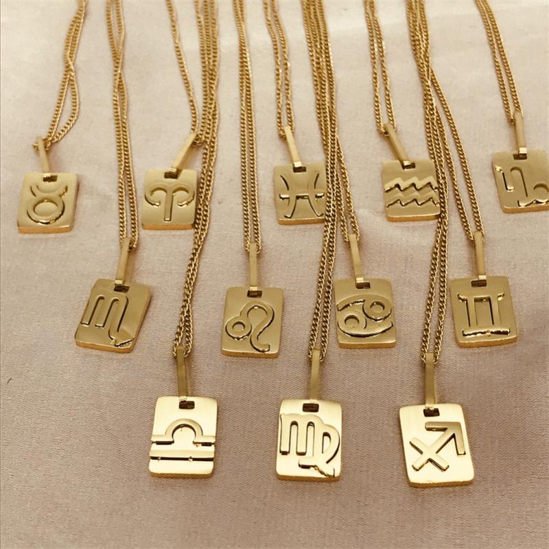 Pendant Necklaces Vintage Stainless Steel 12 Zodiacs Square Brand Necklace For Women Girls 18K Gold Plated Constellation 2022
Pendant Necklaces Vintage Stainless Steel 12 Zodiacs Square Brand Necklace For Women Girls 18K Gold Plated Constellation 2022