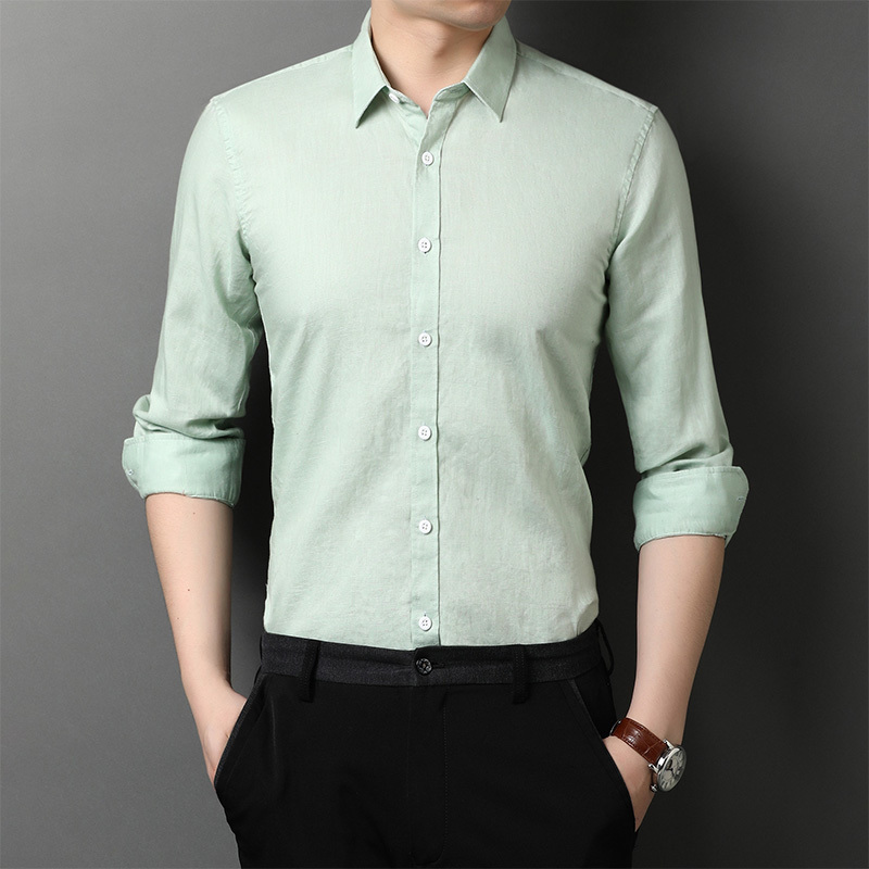 spring autumn men solid color long-sleeved shirt men's business casual shirts 1768 220322
