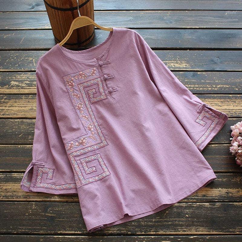 Women's Blouses & Shirts Autumn Chinese Style Retro Buckle Embroidery Blouse Women Cotton And Linen Loose Vintage Cheongsam Top Female Casua, Purple
Women's Blouses & Shirts Autumn Chinese Style Retro Buckle Embroidery Blouse Women Cotton And Linen Loose Vintage Cheongsam Top Female Casua, Purple