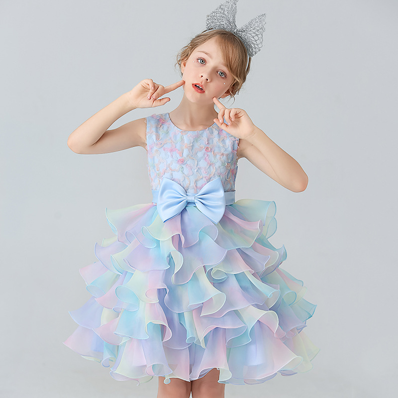Girl's Princess dress Children's Day Birthday Party Rainbow Layered skirt Autumn style Dress, Wathet blue
Girl's Princess dress Children's Day Birthday Party Rainbow Layered skirt Autumn style Dress, Wathet blue