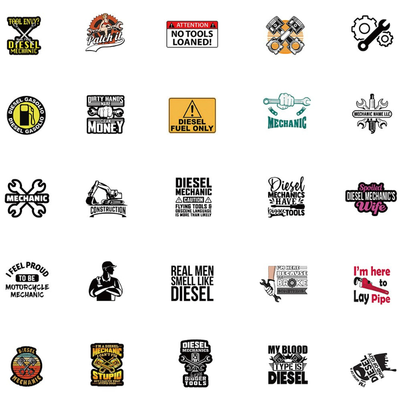 50Pcs/Lot Cartoon Diesel Mechanic Graffiti Sticker Laptop Motorcycle Fridge Skateboard Suitcase Waterproof Wholesale Stickers