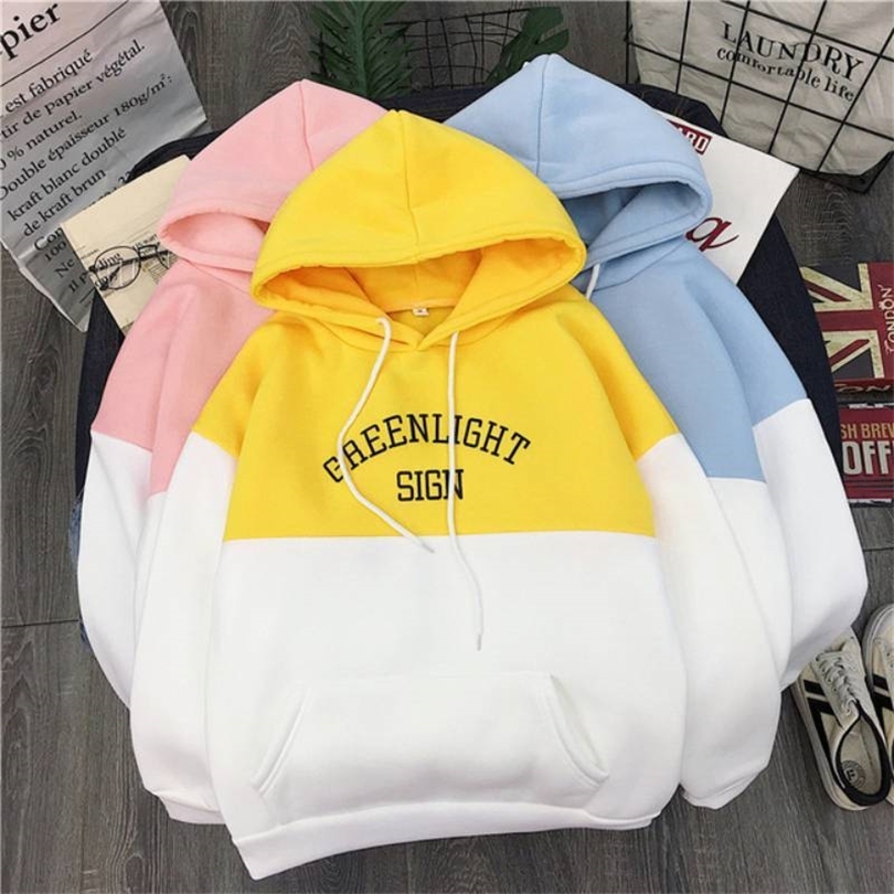 Hoodies Women Hooded 2020 Spring Thicker Plus Velvet Letter Printed Patchwork Leisure Sweatshirts Womens Korean Style Pullovers T200904