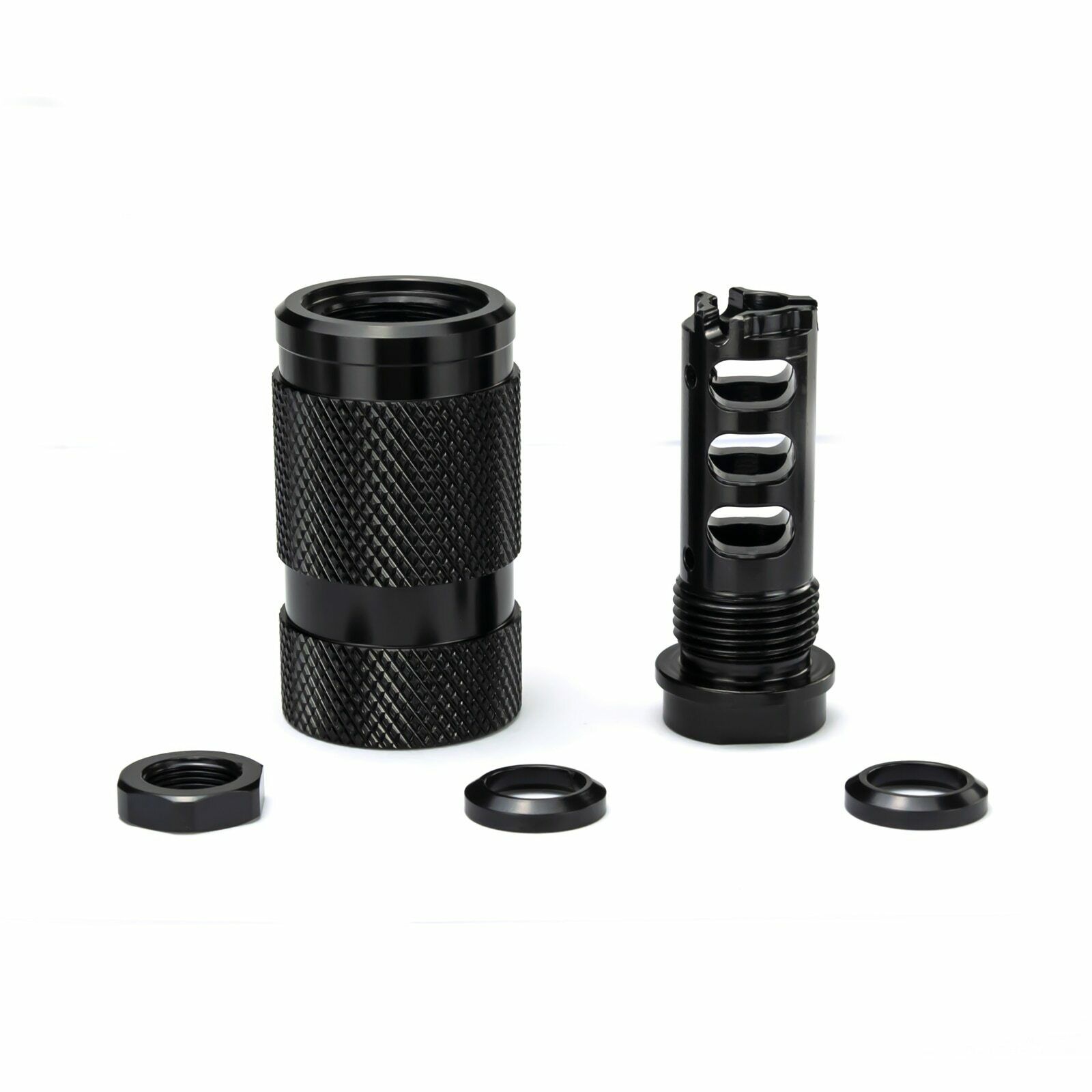 Upgrade 3rd Tactical Accessories Stainless Steel Muzzle Brake 1/2-28RH to 13/16-16 Outer Sleeve With Aluminum Crush Washer Jam Nut for 9mm 5.56 .22LR .223, Black
Upgrade 3rd Tactical Accessories Stainless Steel Muzzle Brake 1/2-28RH to 13/16-16 Outer Sleeve With Aluminum Crush Washer Jam Nut for 9mm 5.56 .22LR .223, Black