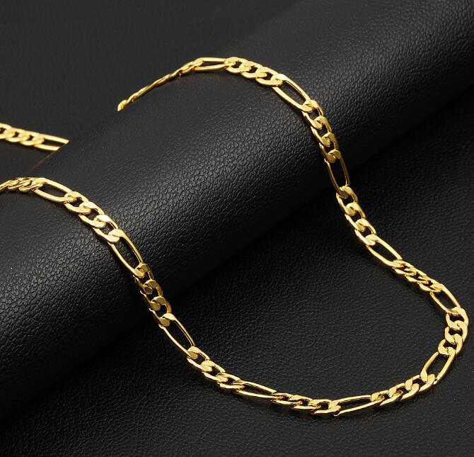 Men women plating 18K Gold 5MM Figaro Chain Bracelet Necklace 14 18 20 22 24 26 28 30 32 inch Fashion jewelry