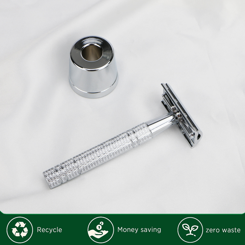 HAWARD Silver Razor Metal Double Edge Safety Razor With 10 BladesReusable Manual Shaving Razor For Men Eco Friendly Zero Waste 220622