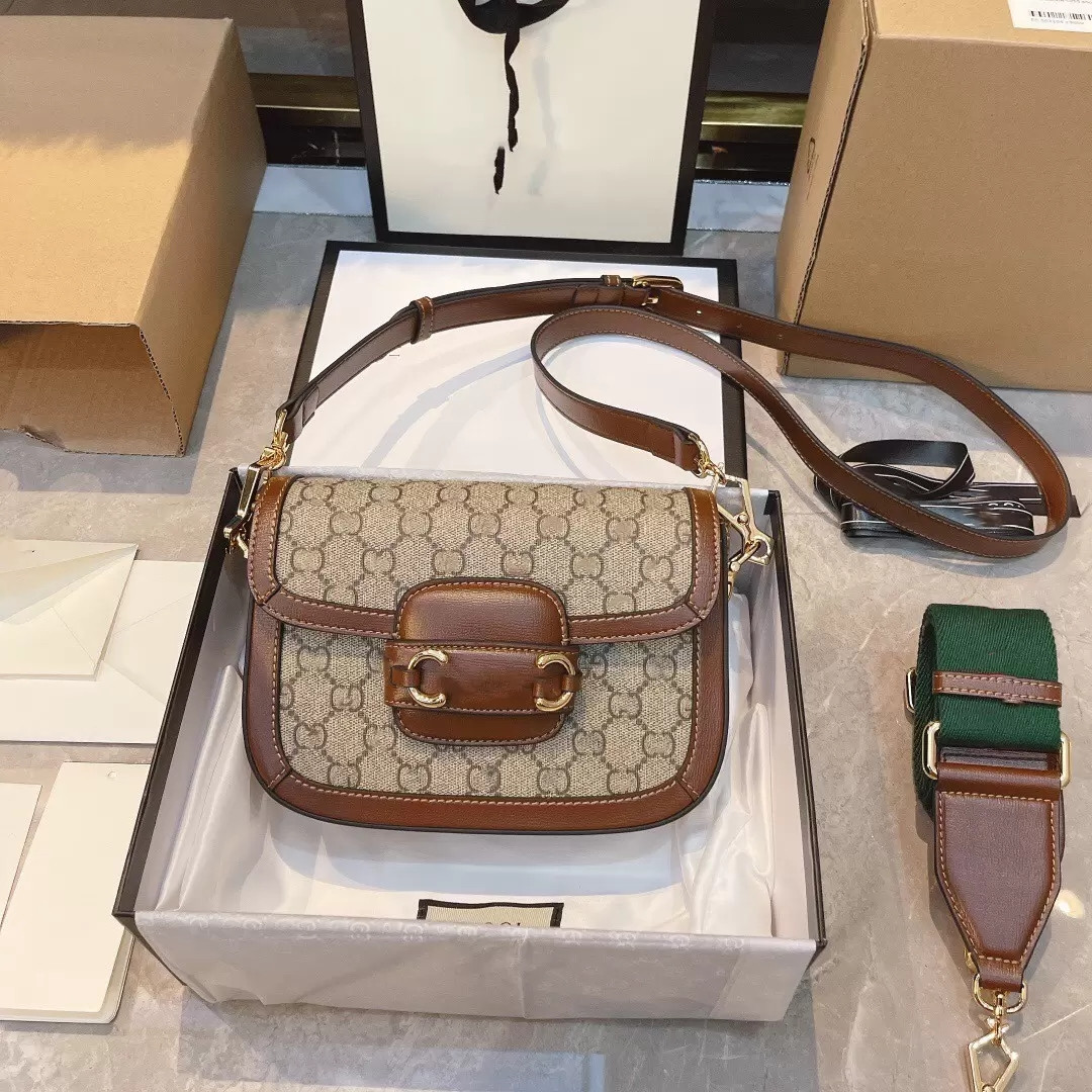 Real Cowhide Horsebit Canvas Bags Retro Saddle Purse Classic Neo Vintage Should Designers Chains Flap Crossbody 2021 Luxurys designers Black White Wallet With Box