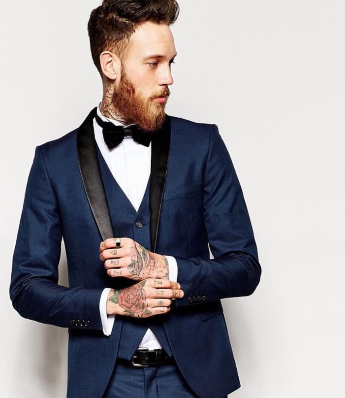 High Quality One Button Light Blue Plaid Wedding Groom Tuxedos Peak Lapel Groomsmen Mens Dinner Prom Suits (Jacket+Pants+Vest+Tie)