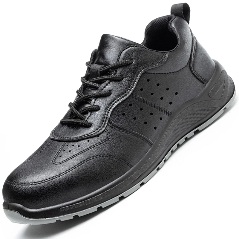 Black Safety Shoes Men Steel Toe Work Sneakers Male Anti-puncture Indestructible Security Boots Waterproof Leather 220810