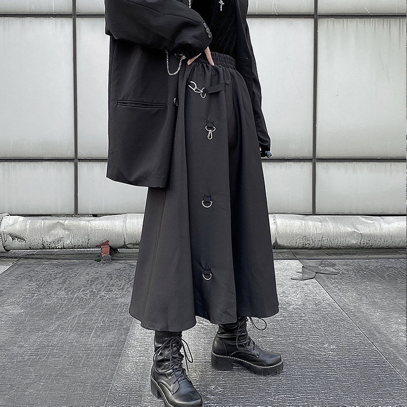 Plus Size Harajuku Punk Style Skirt High Waist Buckle Irregular Gothic Skirt Black Hip Hop Streetwear Freely Adjustable 220322