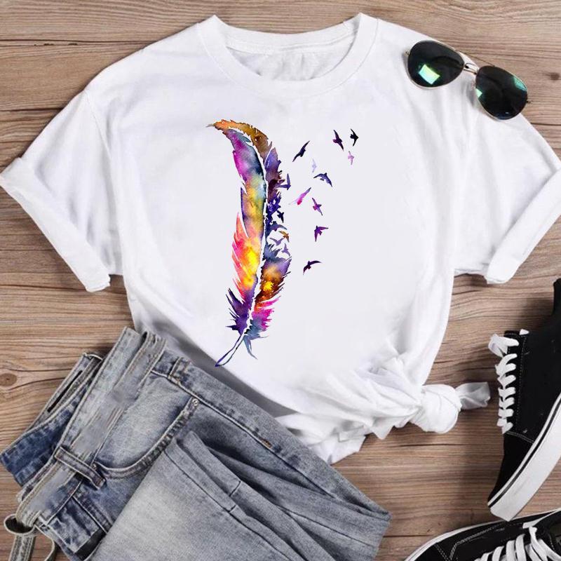 Women Geometric Lovely Trend Fashion Cartoon Short Sleeve Summer Oneck Shirt Print Tshirts Female Graphic T Top Tee TShirt 220527