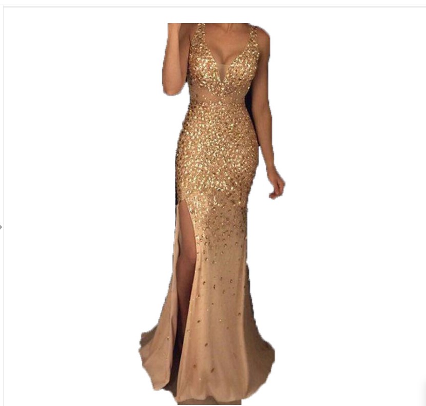 Prom Dresses V-Neck Floor-Length Evening Gowns for Women Mermaid Long Gown Women Party with Split