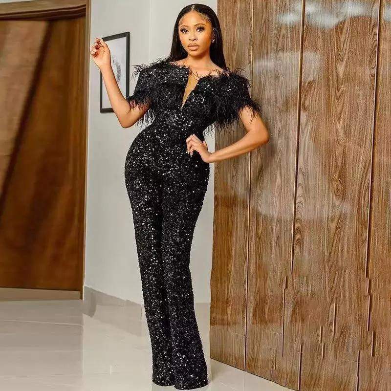 Feather Black Jumpsuit Evening Dresses Sequins Beads Crystal Party Prom Banquet Custom-made Floor Length Short Sleeves Glitter, Light sky blue
Feather Black Jumpsuit Evening Dresses Sequins Beads Crystal Party Prom Banquet Custom-made Floor Length Short Sleeves Glitter, Light sky blue