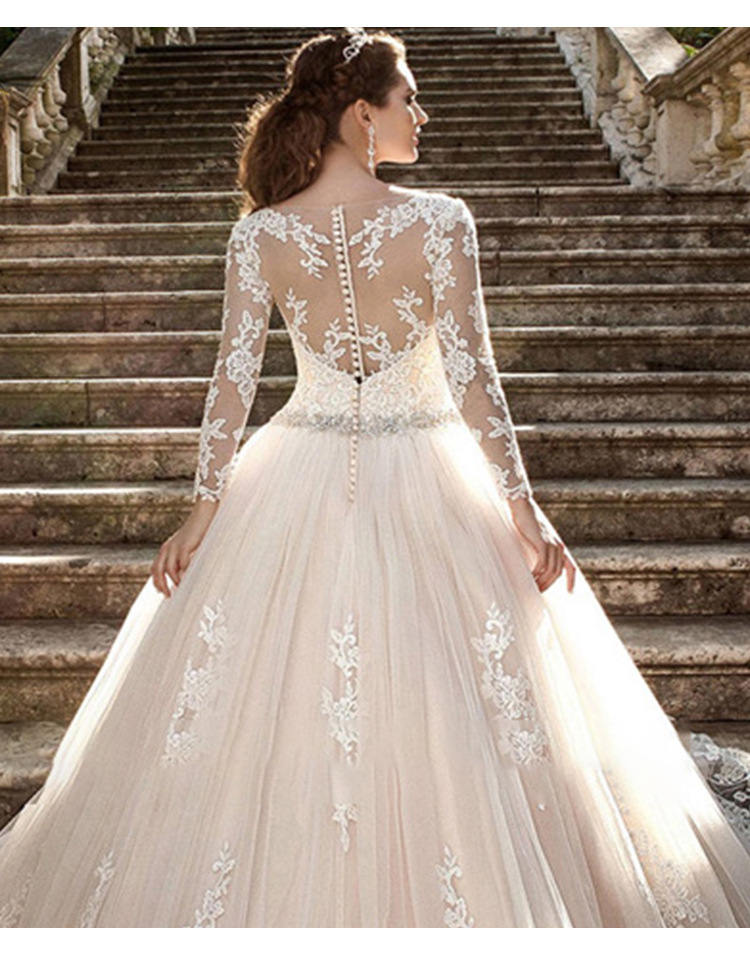 New Dubai Elegant Long Sleeves A-E Wedding Dresses Sheer Crew Neck Lace Appliques Beaded Vestios De Novia Boho Bridal Gowns With Buttons 403 6660311