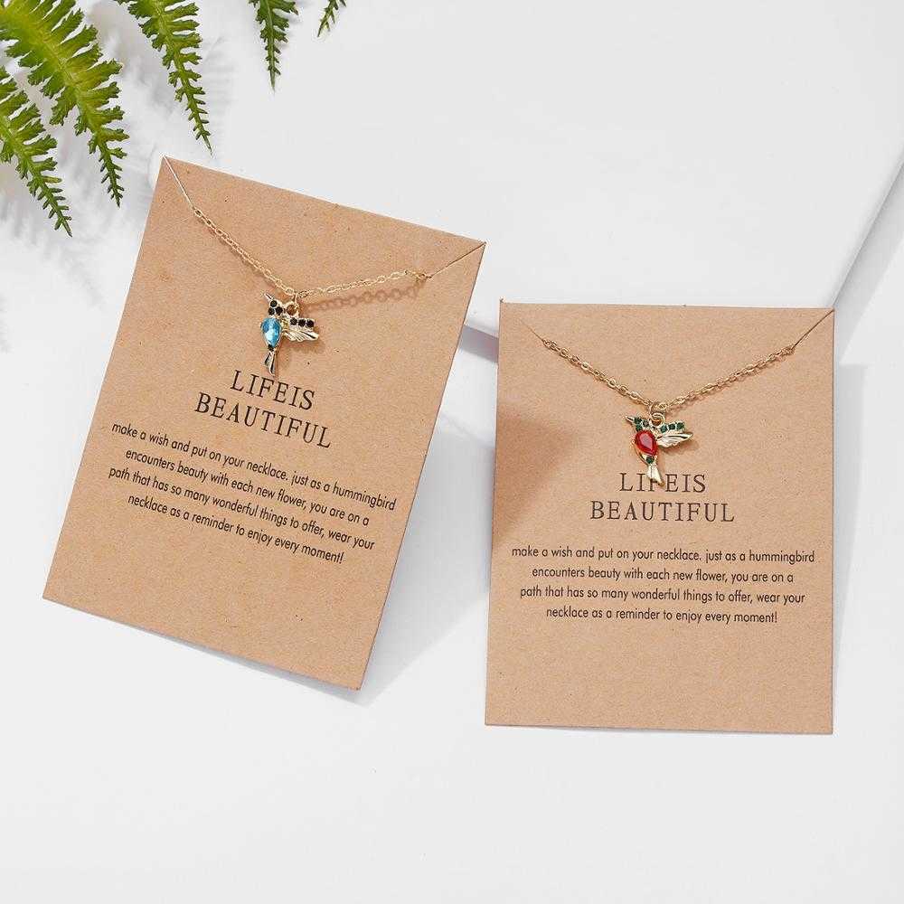 For Animal Hummingbird Necklaces New Crystal Women Fashion Jewelry Gold Color Chain Birds Pendant Choker Collares Mujer