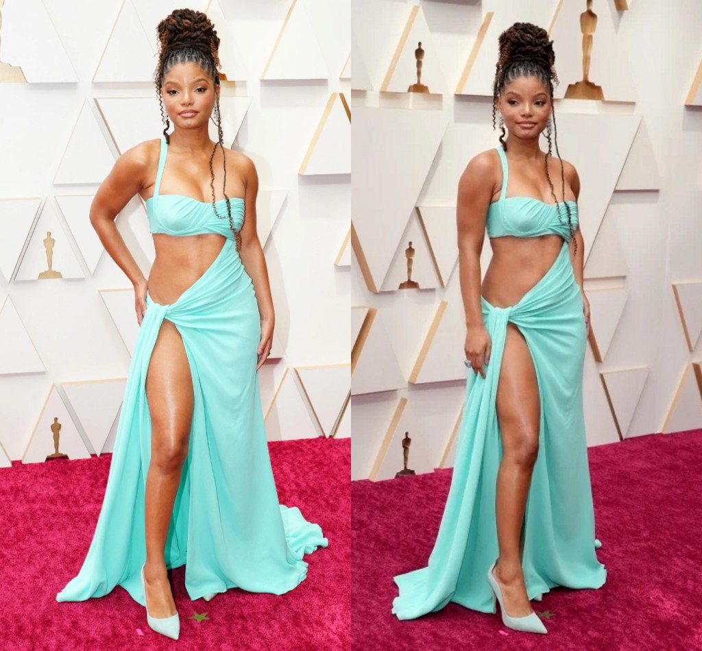Famous Halle Bailey 2022 Oscars Red Carpet Evening Dresses Sexy Spaghetti Strap High Split Cutaway Sides Long Celebrity party Occasion Gowns, Same as picture
Famous Halle Bailey 2022 Oscars Red Carpet Evening Dresses Sexy Spaghetti Strap High Split Cutaway Sides Long Celebrity party Occasion Gowns, Same as picture