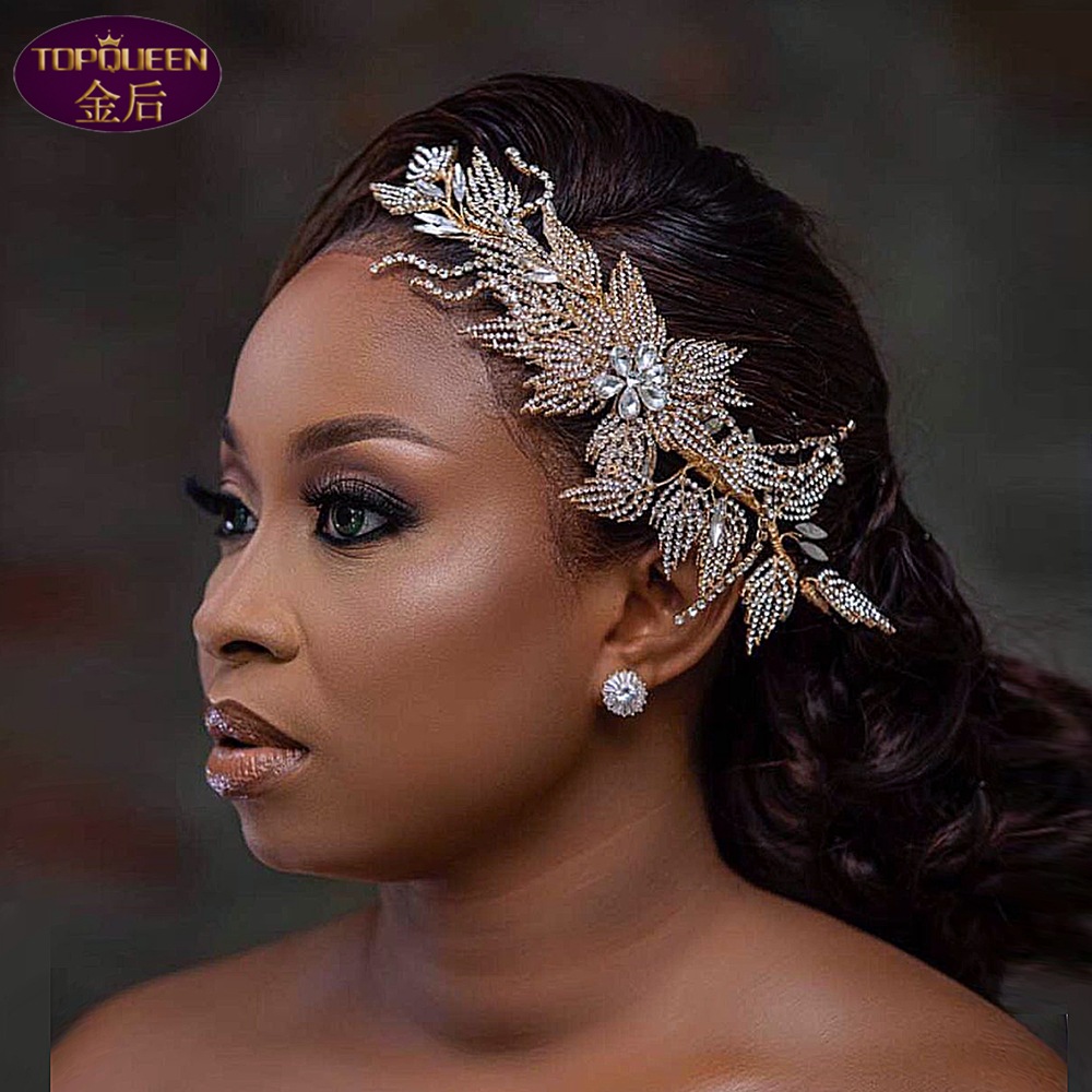 Gold Hollow Alloy Leaf Diamond Bridal Tiara Baroque Beautiful Headpieces Bride Ladies Jewelry Crowns Bride Wedding Crown Accessories European Retro Pa