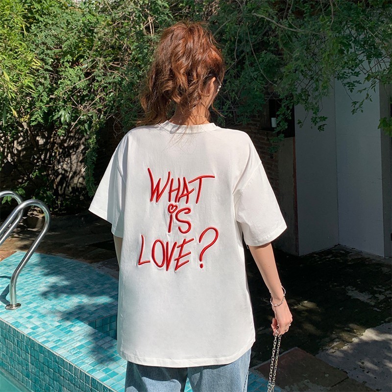 Arrival Korean Style Summer Women Casual Loose Short Sleeve T Shirt Letter Oneck Embroidery Cotton Tshirt V347 220527