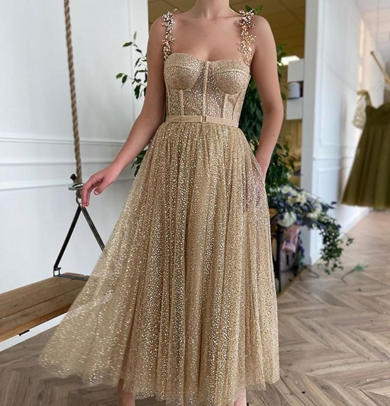 Party Dresses Spaghetti Straps Prom Tea Length Evening Gold Tulle Formal DressParty, Black
Party Dresses Spaghetti Straps Prom Tea Length Evening Gold Tulle Formal DressParty, Black