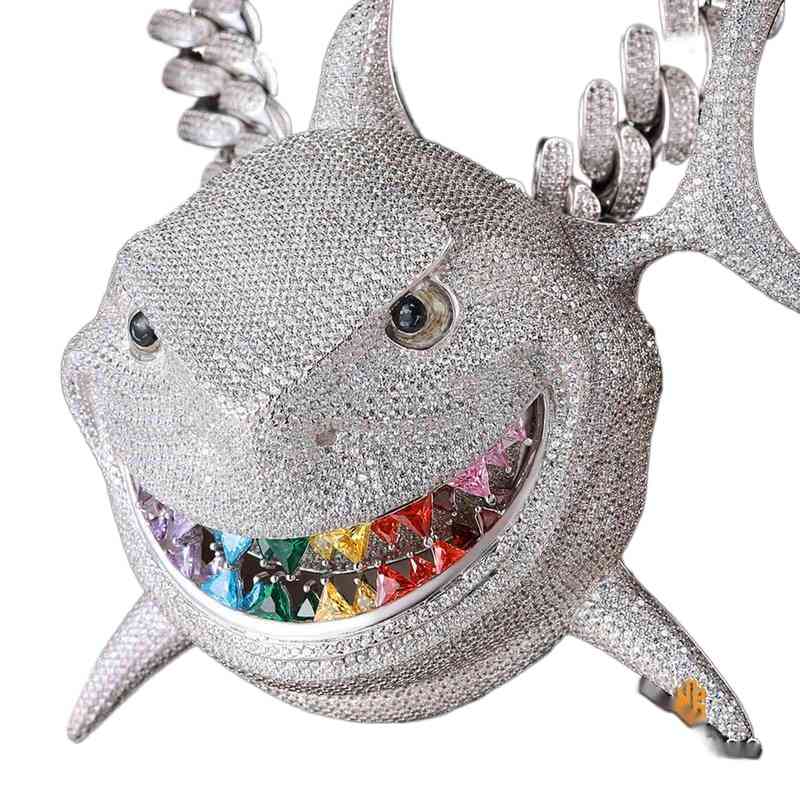 necklace moissanite chain Custom Hip KRKC Hop Jewellery Iced Out Diamond Large Shark Whale Necklace Pendant Jewelry