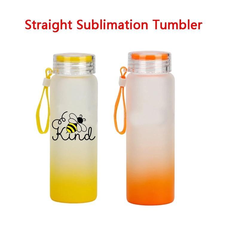 Sublimation Mug Water Bottle 500ml Frosted Glass Water Bottles gradient Blank Tumbler Drink ware Cups Gradient Color sxjun12