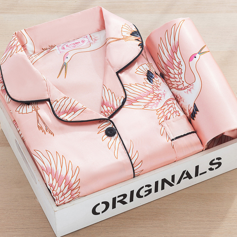 Silk pjs for Women's Satin Pyjama Pajama Set Long Sleeve Casual Sleepwear Nightwear Comfortable Animal Loungewear M-5XL 220329