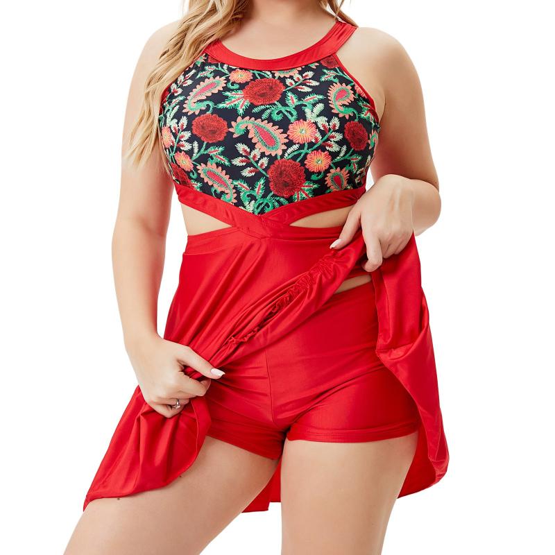 Women's Swimwear Women Floral Swimsuit Hollow Out Ethnic Style Sleeveless Retro Skirt Plus Size Two-piece High Waist, Red
Women's Swimwear Women Floral Swimsuit Hollow Out Ethnic Style Sleeveless Retro Skirt Plus Size Two-piece High Waist, Red