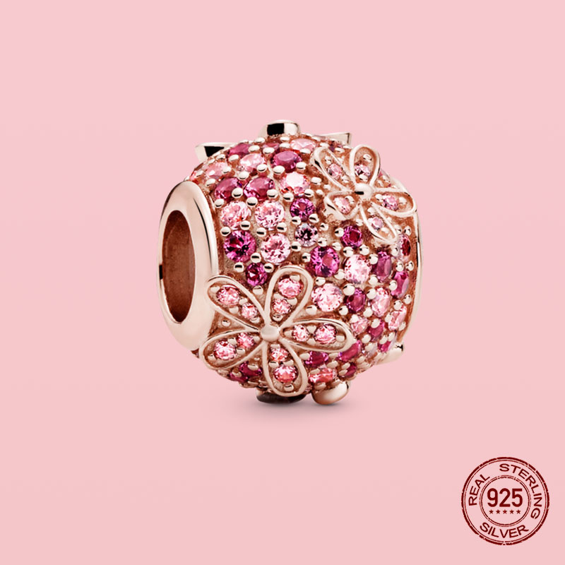 New 925 Sterling Silver Pendant Sparking Rose Daisy Flower Bee Clip Charm Beads Suitable For S925 Snake Bracelet Diy Jewelry Making