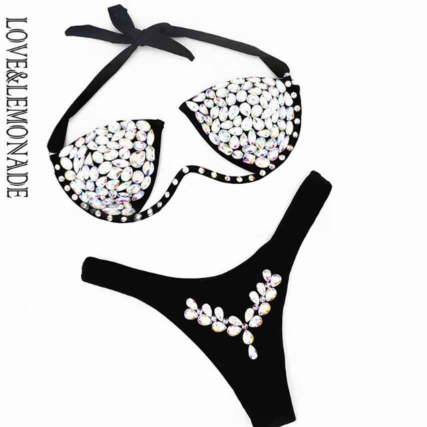 LOVE & LEMONADE Sexy Tube Top Rhinestone Beaded Low Waist Women Bikini Swimsuit LMSW25258D, Black
LOVE & LEMONADE Sexy Tube Top Rhinestone Beaded Low Waist Women Bikini Swimsuit LMSW25258D, Black
