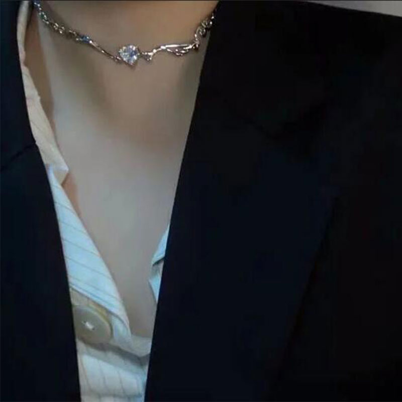 Goth Egirl Aesthetic Heart Crystal Wave Wing Pendant Necklace for Women Cute Chains Grunge Choker Collar Indie Collier Jewelry
