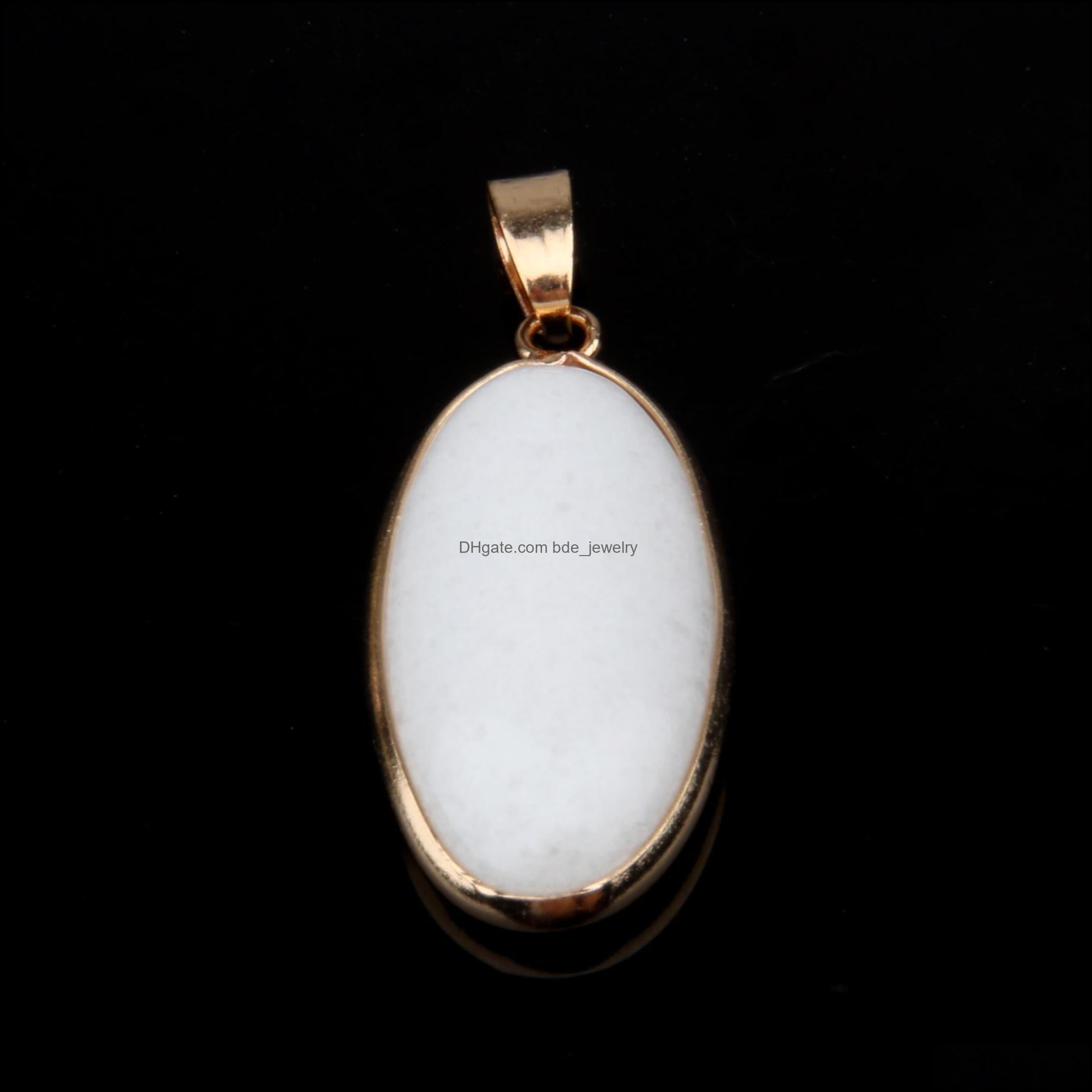 Pendant Necklaces Gold Oval Natural Stone Chakela Seven Chakras Reiki Healing Chakra Rose Quartz Crystal Pendo Charms Fo Dhseller2010 Dha6U