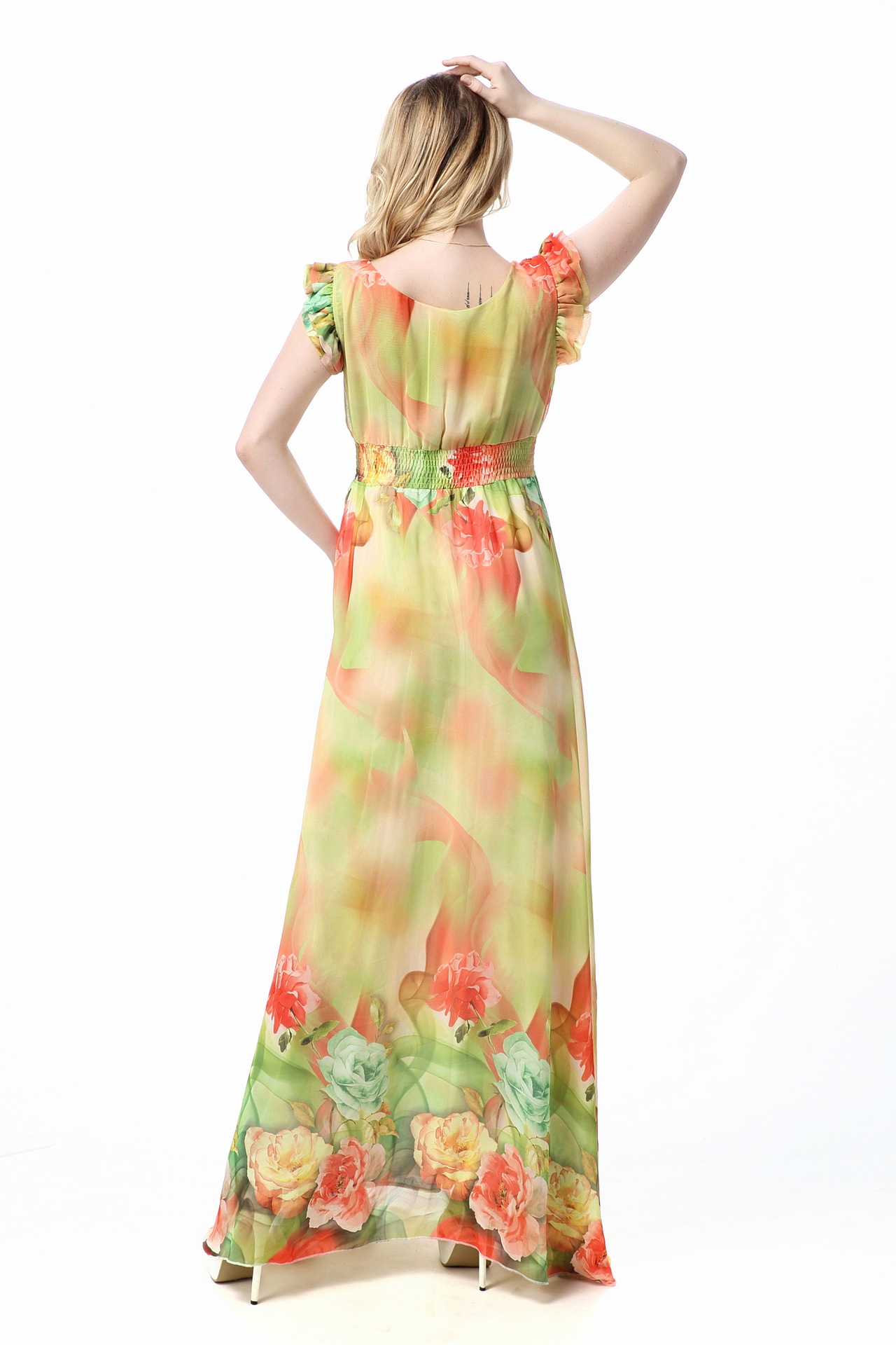 Big Size Maxi Dresses L-5XL Women's Long Chiffon Floral Print Beach Dress Short Sleeve Sexy Elegant Bohemian Dress