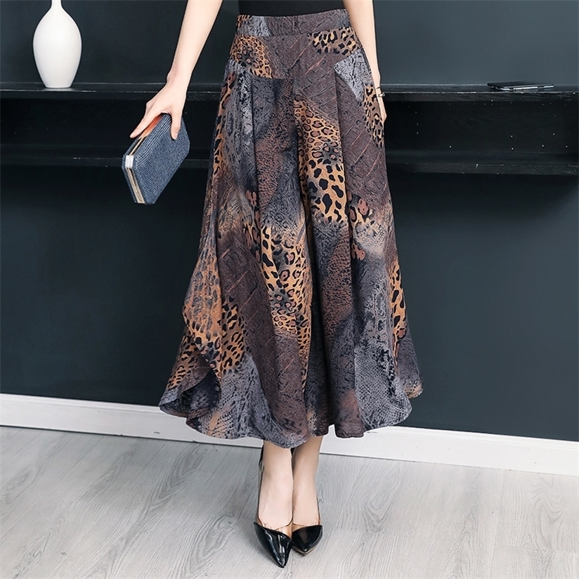 Summer Wide Leg Pant High Quality Loose Bohemian Waist Skirt Vintage Trousers Bottoms 220325