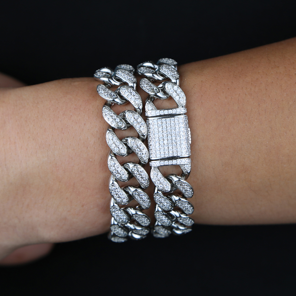 Iced Out Cuban Chain Bracelet, 16MM, Micro Pave CZ, Gold/Sier, Hip Hop Jewelry