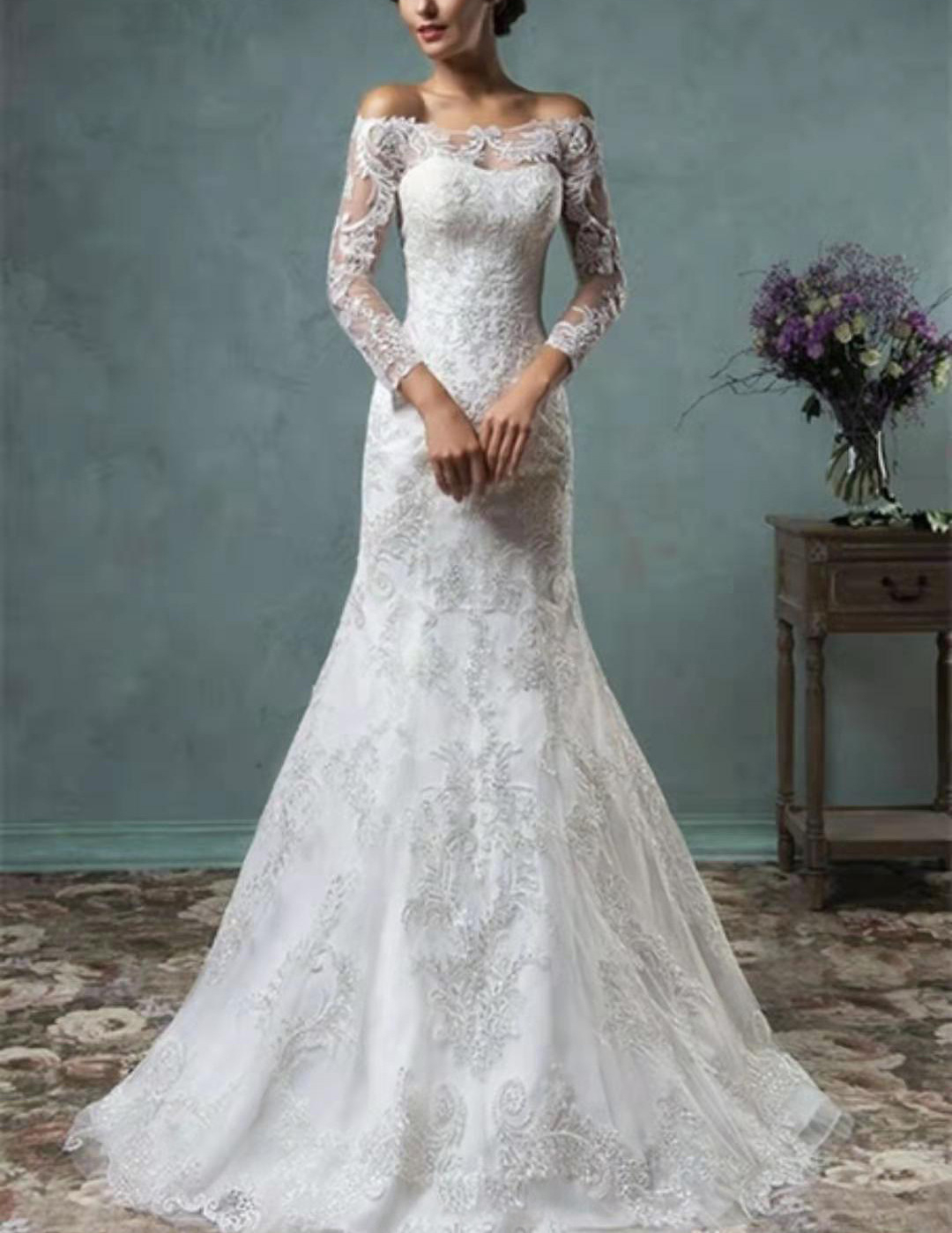 Vintage Saudi Arabia Wedding Dress High Neck Long Sleeve Bridal Gowns Crystal Bride Robes De Mariee Plus Size Beaded Mermaid Wed Dresses 403