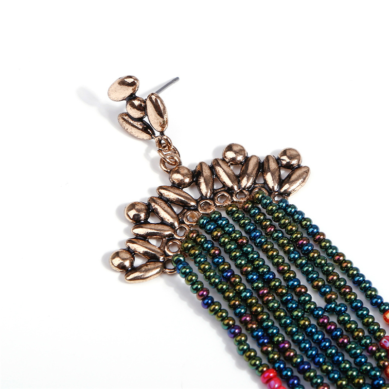 Hypoallergenic Studs Dangles Earrings for Women Handmade Vintage Long Tassel Rice Bead Earring Accessories Party Birthday Gifts Fashion Rainbow Bohemi