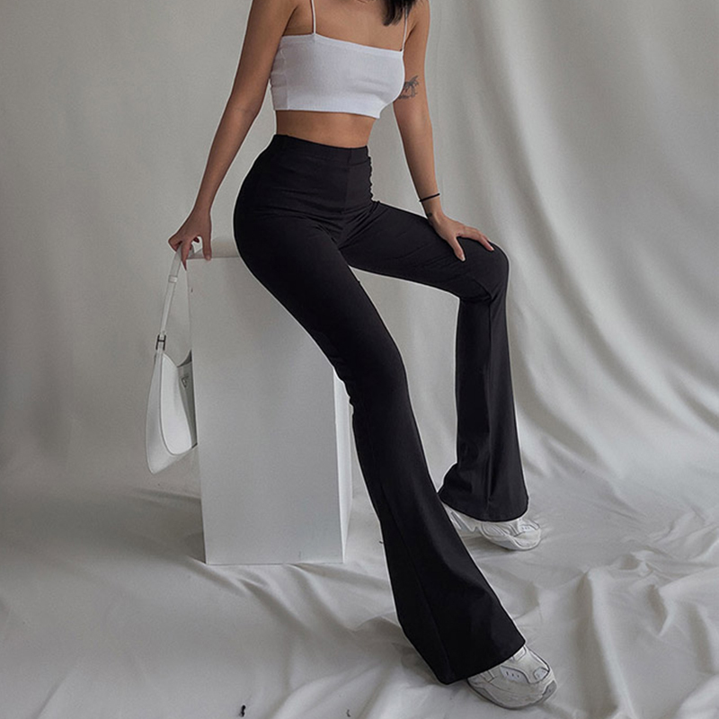 Women High Waist Bell Bottom Pants Autumn Winter Black Slim Fleece Warm Flared Trousers Korean Fashion Harajuku Clothing 220325