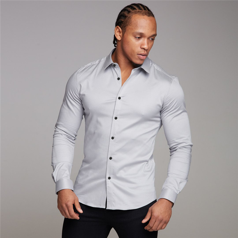 Youth Business White Shirt Men's Long Sleeve Slim Fit Non-iron Professional Formal Wear Solid Color 220322
