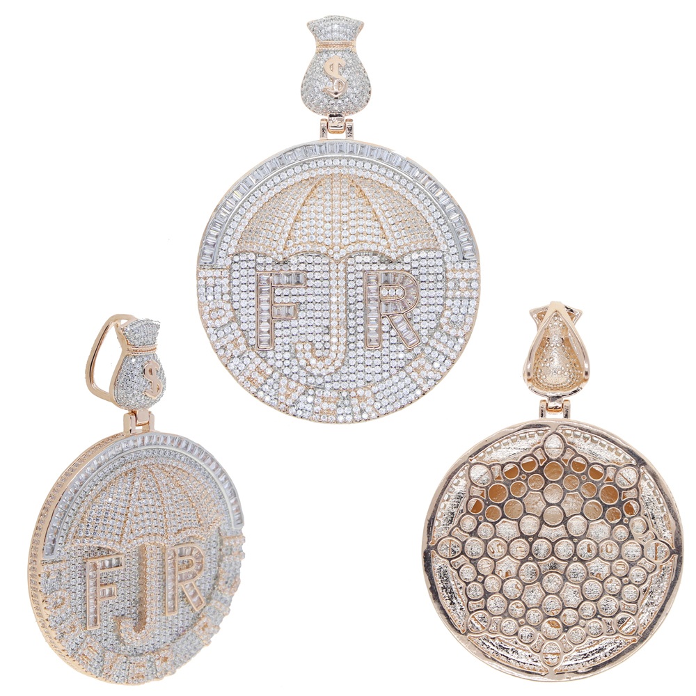 Iced Out Money Umbrella Necklace - 2 Tone Gold & Sier Bg CZ Pendant Hip Hop Jewelry dh5727163