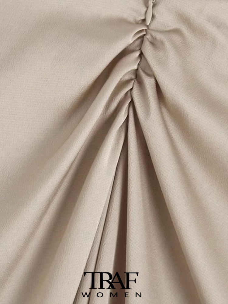 TRAF Women Fashion With Knotted Gathered Front Slit Midi Skirt Vintage High Waist Back Zipper Female Skirts Mujer 220701