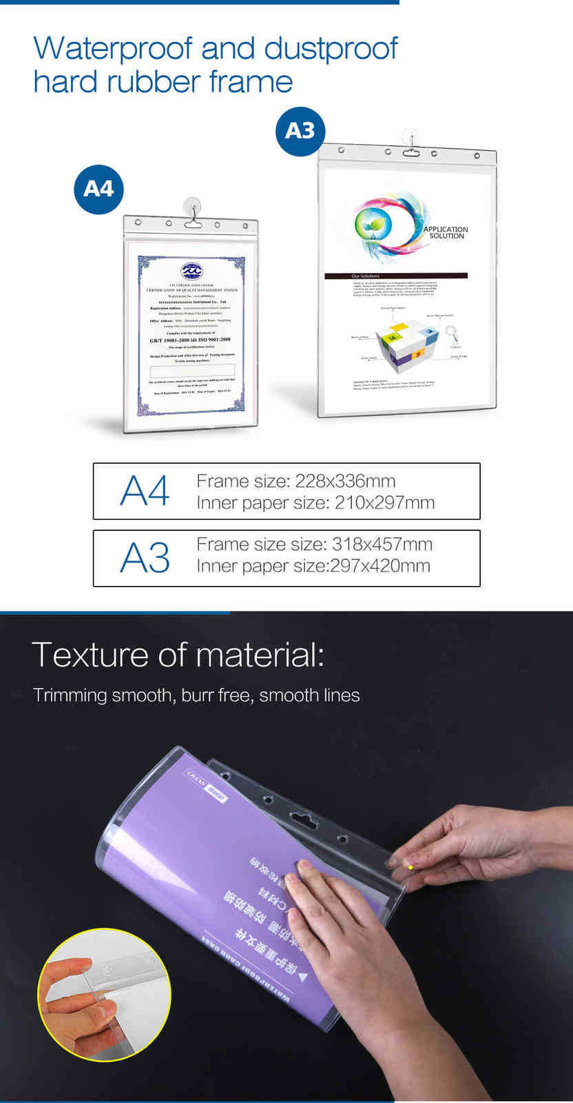 PVC A3 A4 Wall Suspension Filing Document Bag Transparent Frosting Surface Waterproof Filing Soft Page Cover Sleeve File Folder Pouch