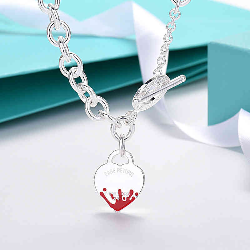 

TIF Original Enamel Love Female Collarbone Necklace S925 Sterling Silver Love Light Luxury Niche Design Necklace Party Birthday Gift