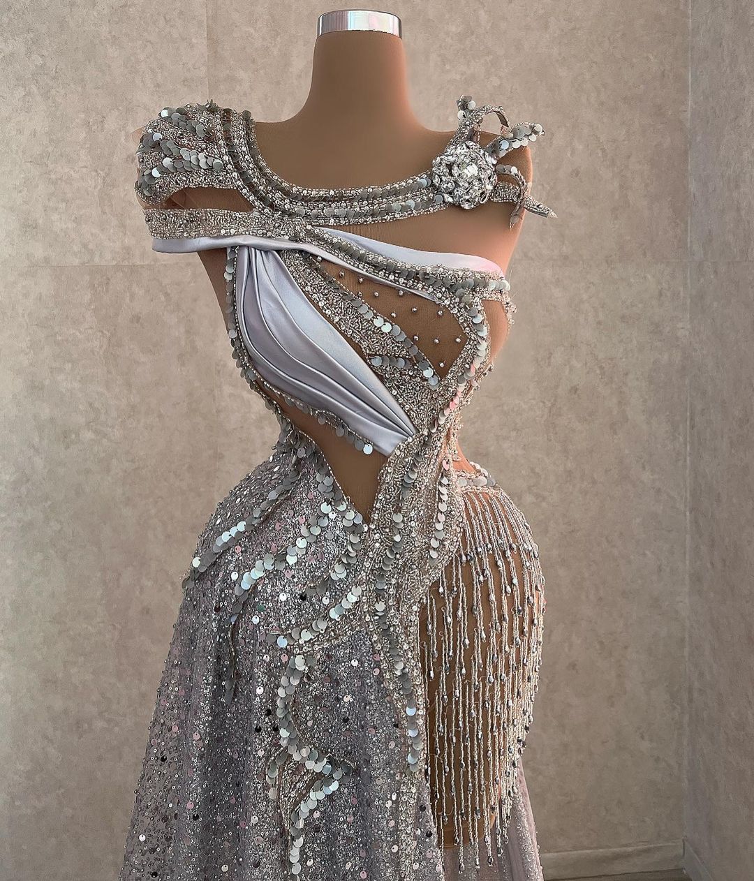 Plus Size Arabic Aso Ebi Sparkly Sier Urious Prom Dresses Beaded Crystals Evening Formal Party Second Reception Birthday Engagement Gowns Dress 0220