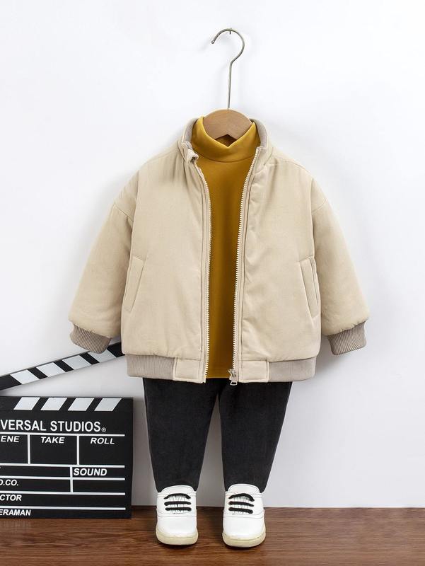 Toddler Boys Rib Knit Trim Winter Coat SHE