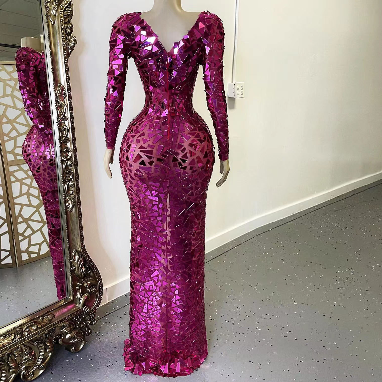 Sparkly Sexy Mermaid Prom Dresses For Women Sequined Long Sleeve High Split Nightclub Stage Festival Outfit Evening Dress Vestidos De Gala