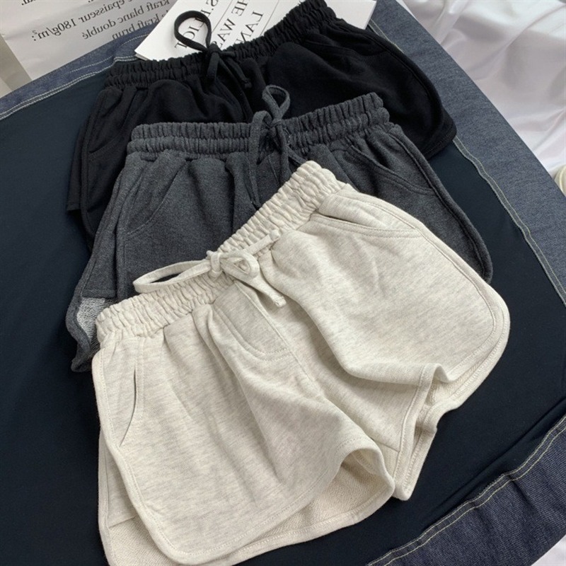 Summer Loose Shorts Women Fashion Casual Fitness Shorts Ladies Grey Black Solid High Waist Shorts Elastic Waist 220527